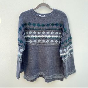 Fair Isle sweater size large dark gray cream bohemian fisherman boho cozy warm